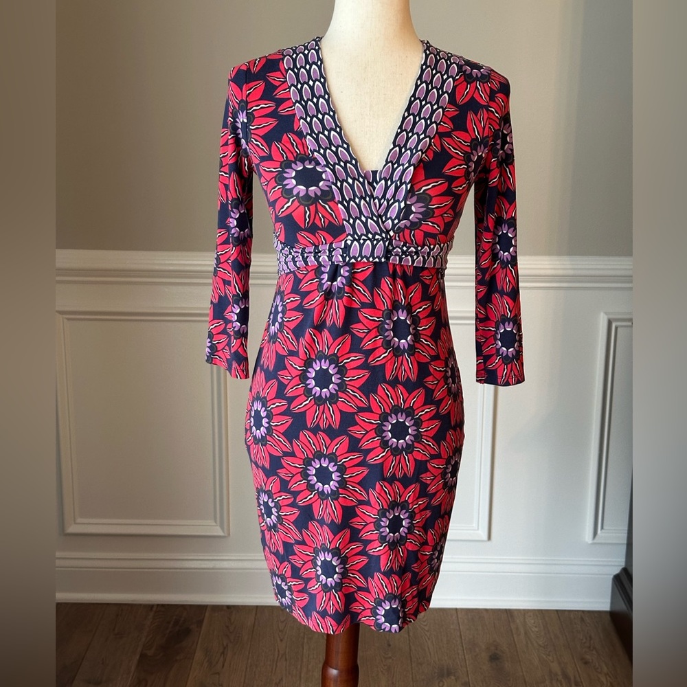 Boden Red Floral Print Dress size 2